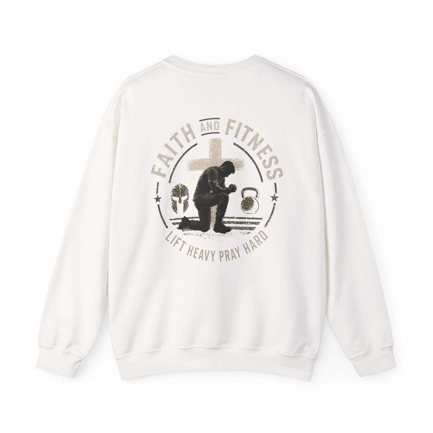 Faith & Fitness Crewneck Sweatshirt — “Lift Heavy Pray Hard” Christian Gym Pullover