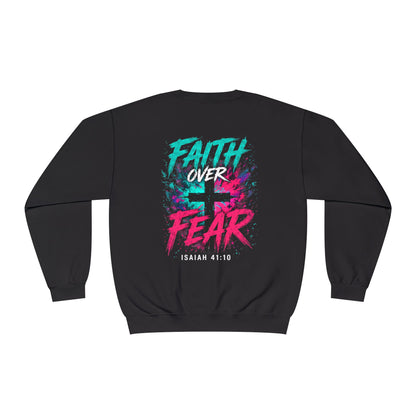 Faith Over Fear Sweatshirt — Christian Crewneck with Cross Graphic
