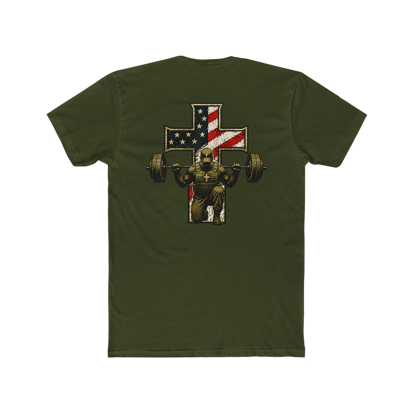 American Flag Cross Weightlifter T-Shirt — Patriotic Gym Workout Tee