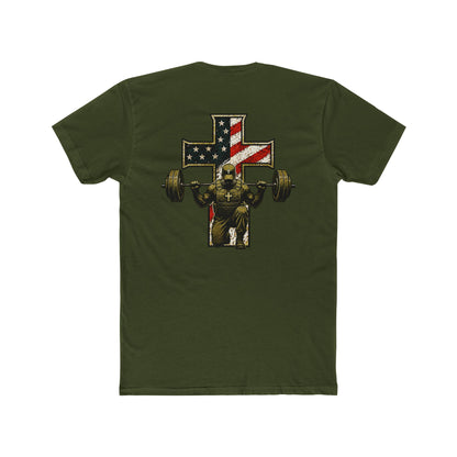 American Flag Cross Weightlifter T-Shirt — Patriotic Gym Workout Tee
