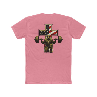 American Flag Cross Weightlifter T-Shirt — Patriotic Gym Workout Tee