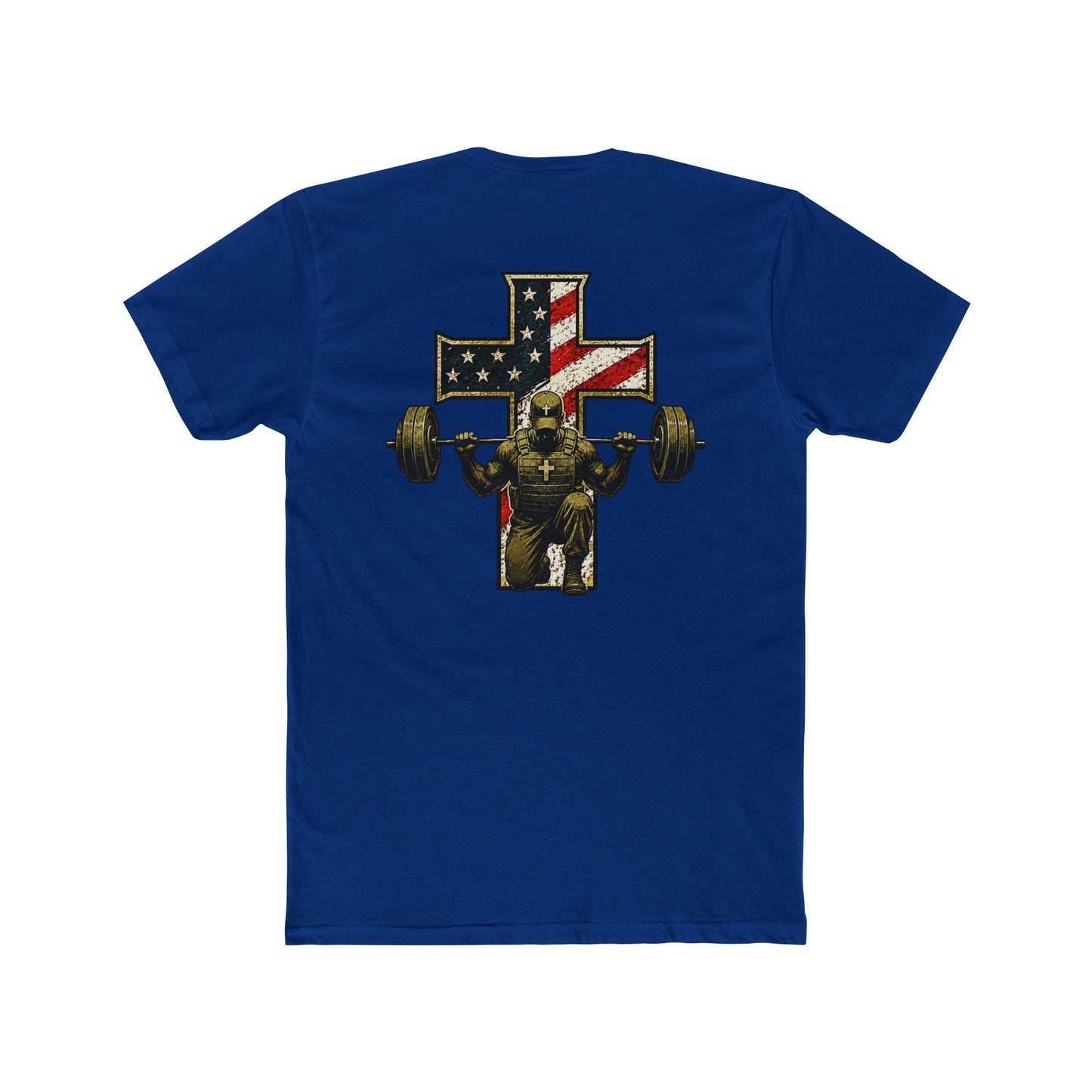 American Flag Cross Weightlifter T-Shirt — Patriotic Gym Workout Tee