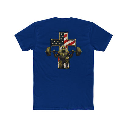 American Flag Cross Weightlifter T-Shirt — Patriotic Gym Workout Tee