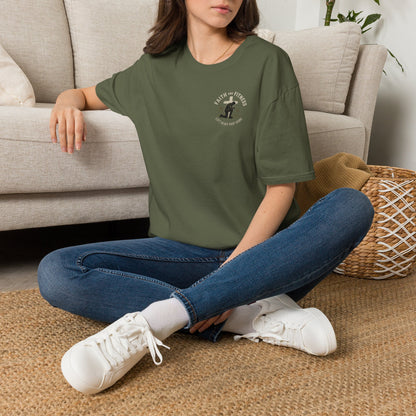 Bigfoot Camping T‑Shirt — "Faith & Friends" Sasquatch Outdoor Graphic Tee