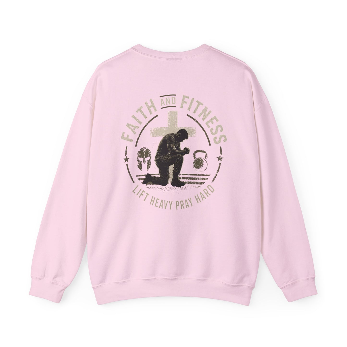 Faith & Fitness Crewneck Sweatshirt — “Lift Heavy Pray Hard” Christian Gym Pullover