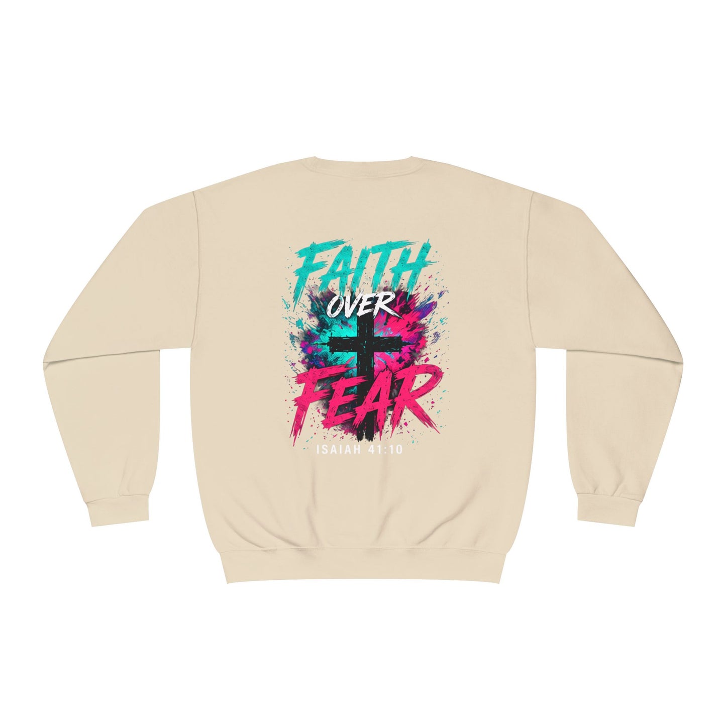 Faith Over Fear Sweatshirt — Christian Crewneck with Cross Graphic
