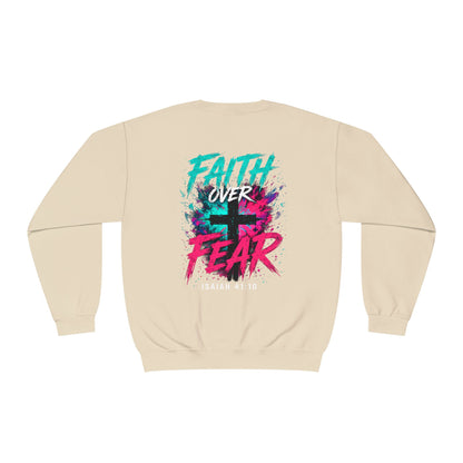 Faith Over Fear Sweatshirt — Christian Crewneck with Cross Graphic