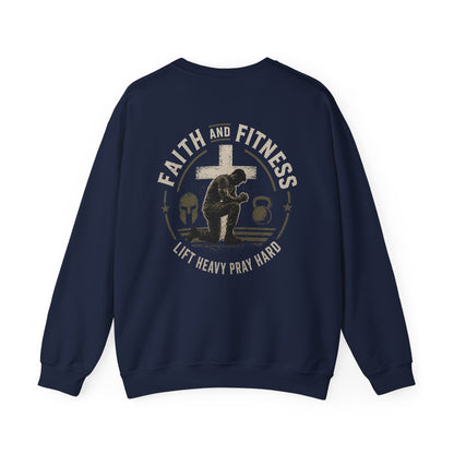 Faith & Fitness Crewneck Sweatshirt — “Lift Heavy Pray Hard” Christian Gym Pullover