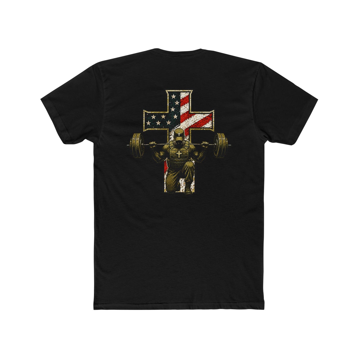 American Flag Cross Weightlifter T-Shirt — Patriotic Gym Workout Tee