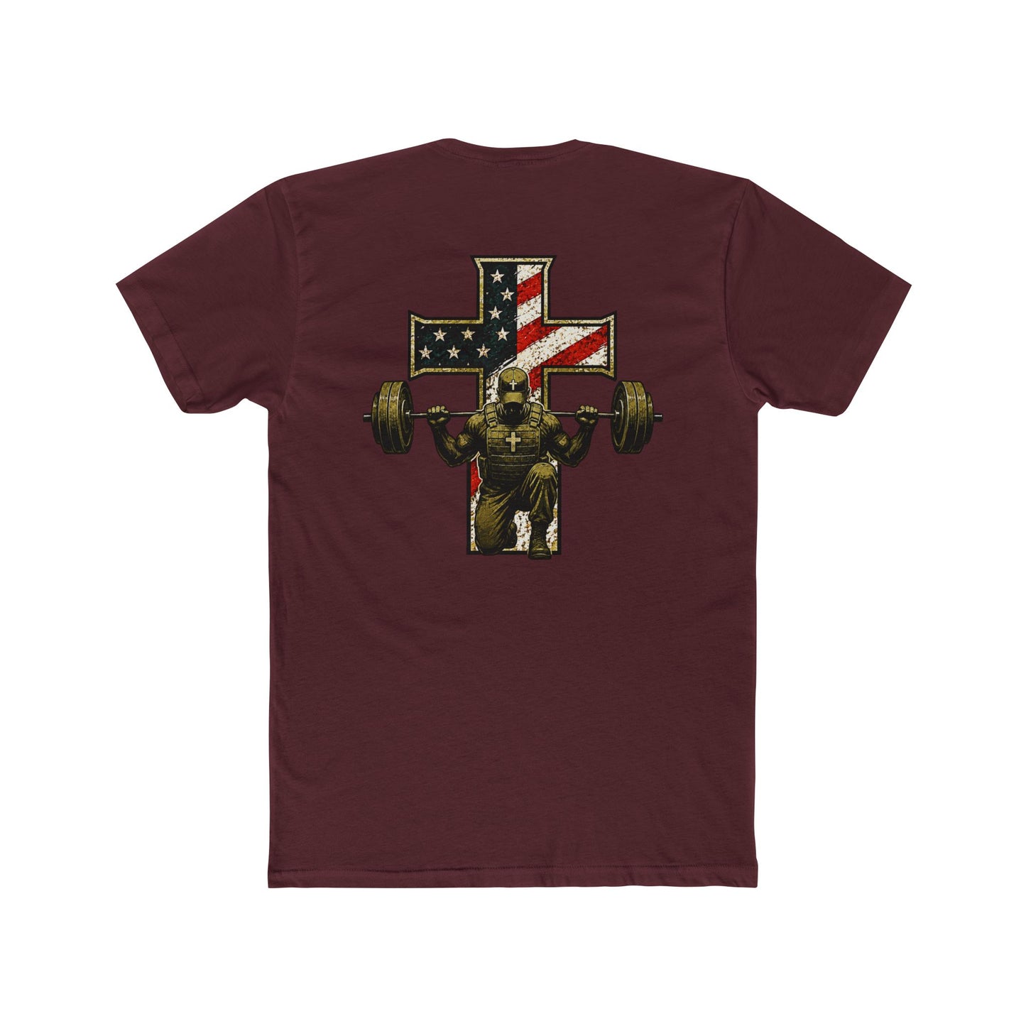 American Flag Cross Weightlifter T-Shirt — Patriotic Gym Workout Tee