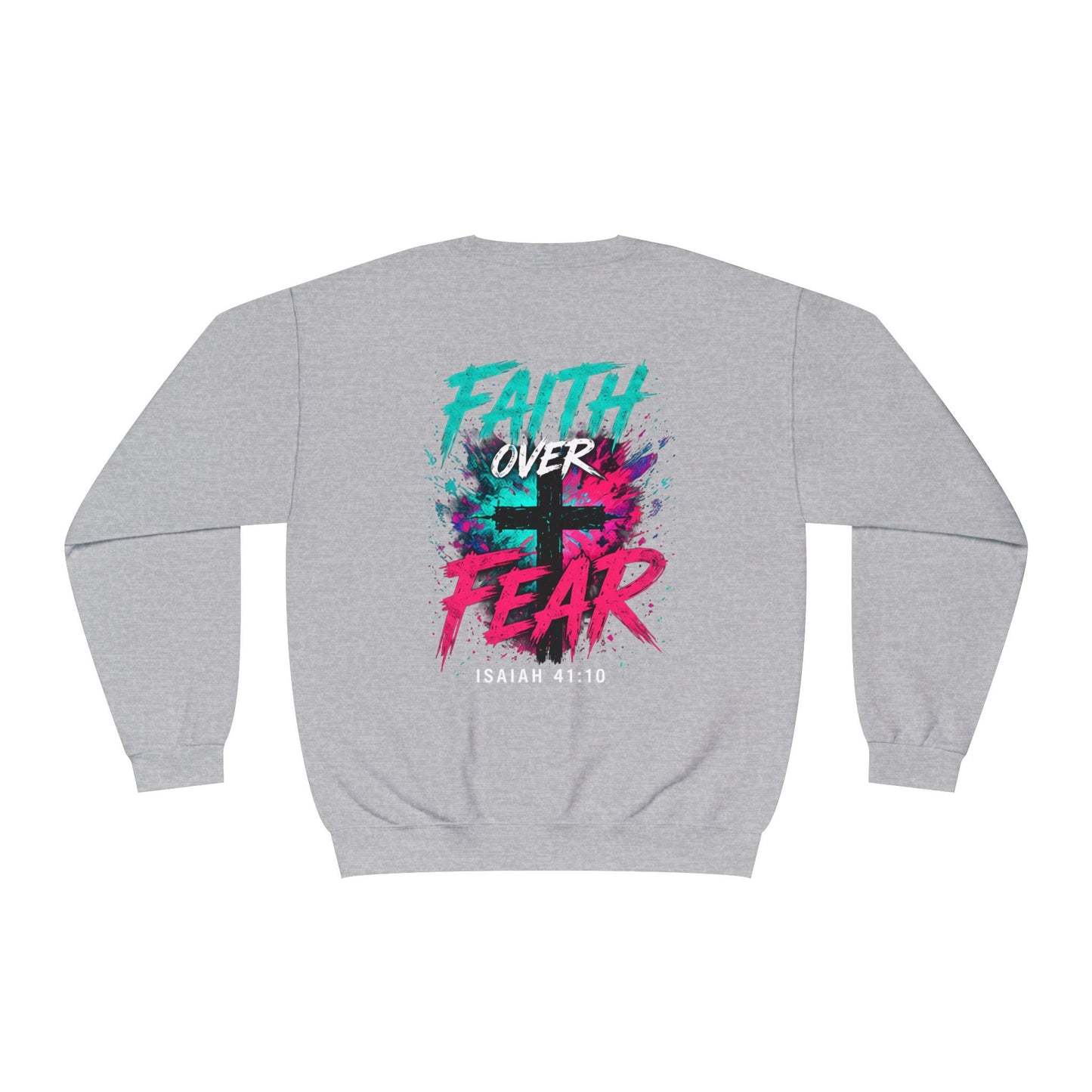 Faith Over Fear Sweatshirt — Christian Crewneck with Cross Graphic