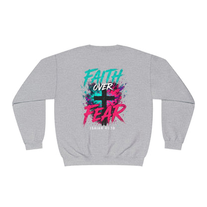 Faith Over Fear Sweatshirt — Christian Crewneck with Cross Graphic