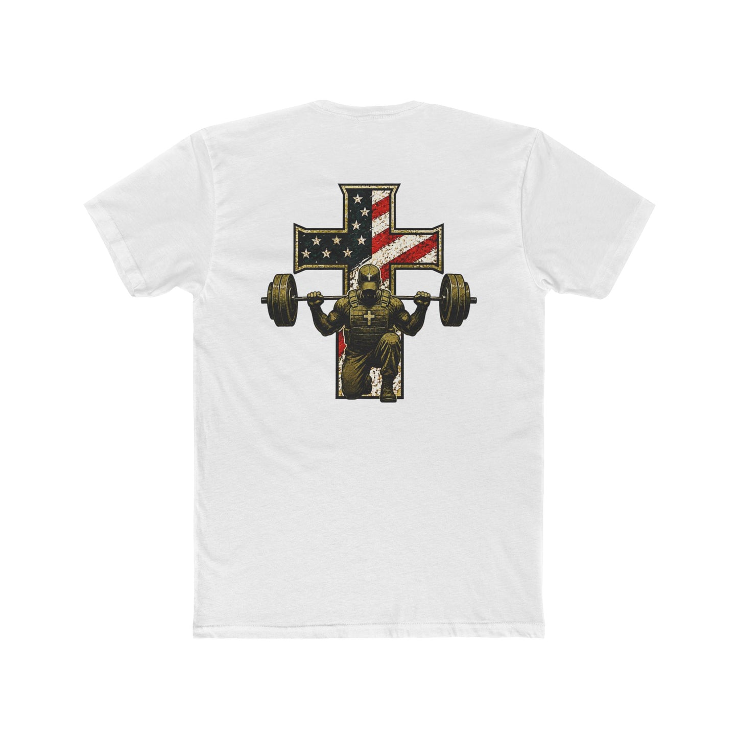 American Flag Cross Weightlifter T-Shirt — Patriotic Gym Workout Tee