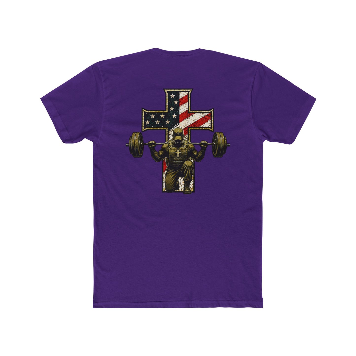 American Flag Cross Weightlifter T-Shirt — Patriotic Gym Workout Tee