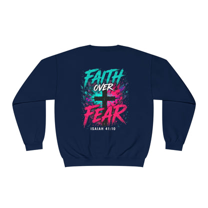 Faith Over Fear Sweatshirt — Christian Crewneck with Cross Graphic