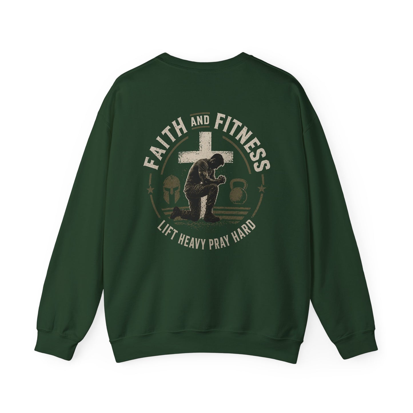 Faith & Fitness Crewneck Sweatshirt — “Lift Heavy Pray Hard” Christian Gym Pullover