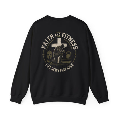 Faith & Fitness Crewneck Sweatshirt — “Lift Heavy Pray Hard” Christian Gym Pullover